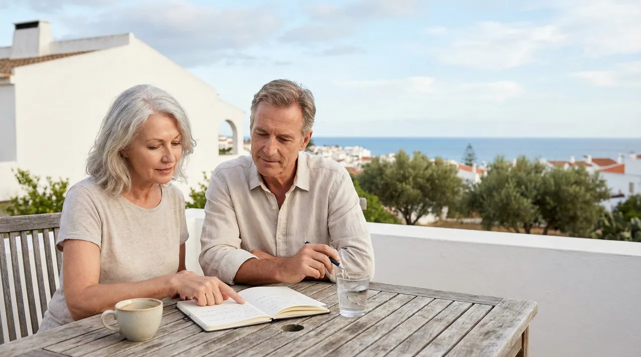 Casal revisando um checklist de decisão para morar no Algarve