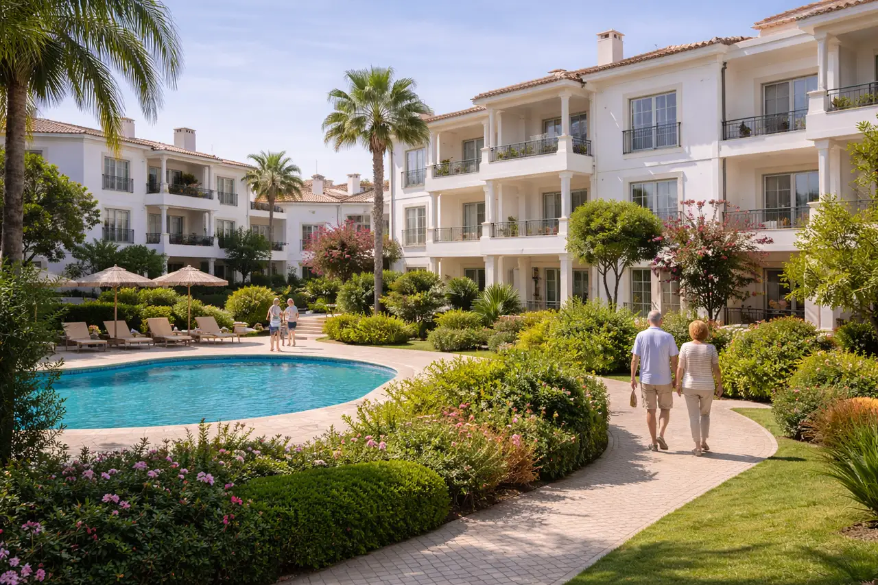 Condomínio residencial com moradores estrangeiros no Algarve