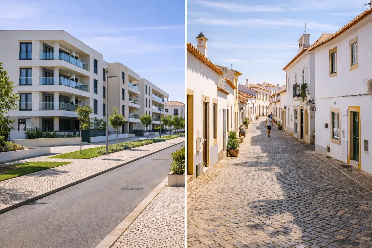 Comparação entre urbanização moderna e bairro tradicional no Algarve